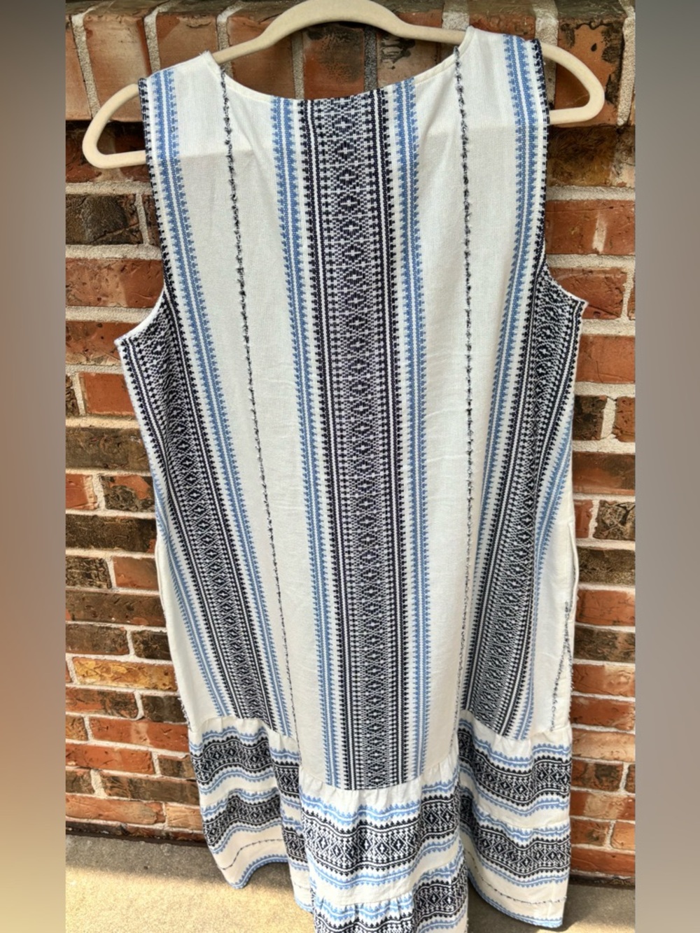 J.Jill Cotton Midi Dress, Off White ,Blue Embroidery.Double Ruffle Bottom Size L - Picture 5 of 11